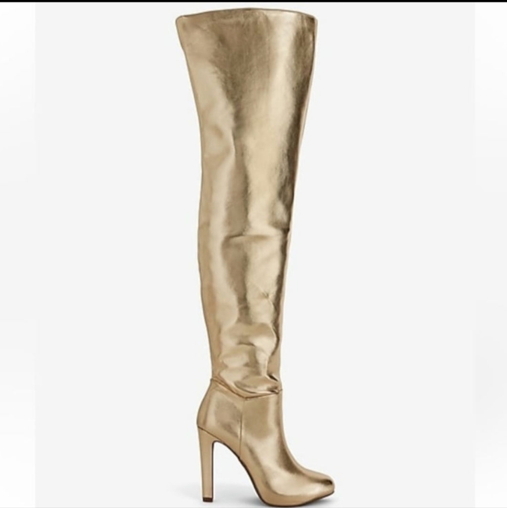 Brian Atwood x Express Metallic Gold Over-the-knee High Heeled Boots Size 6